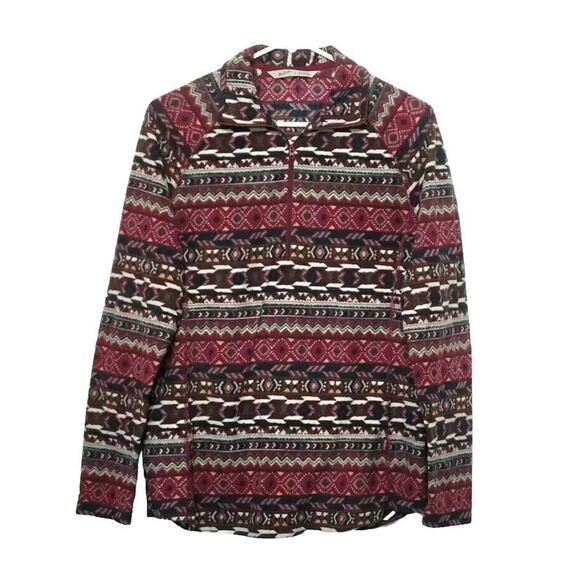 Woolrich Southwestern Print 1/4 Zip Fleece Pullover Jacket Womens Size L Maroon - Picture 1 of 9